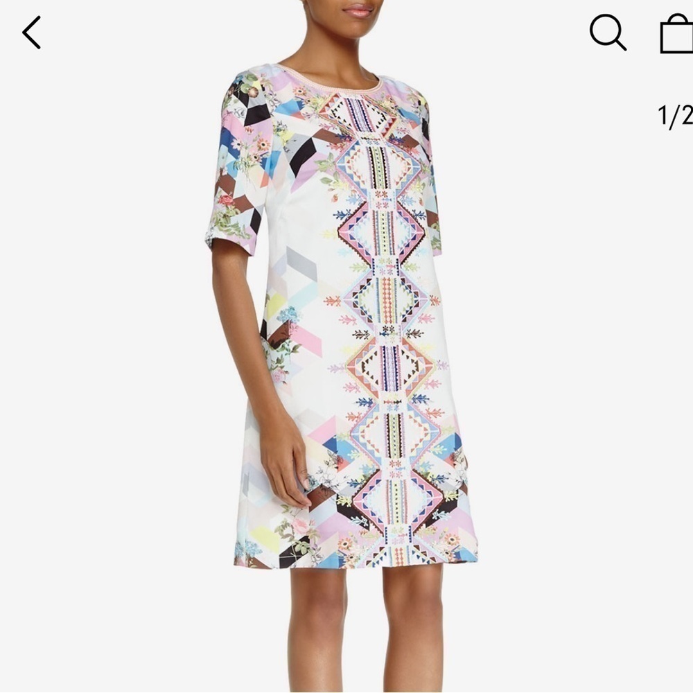 Ranna Gill geometric shift Ibiza/snow Floral Print Embroidered Dress